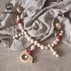 Let's Make Wood Teether Baby Bed Hanging Rattles Toy Make Noise Bird Elephant Shape Crochet Beads Bracelet Pram Clip Baby Rattle