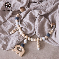 Let's Make Wood Teether Baby Bed Hanging Rattles Toy Make Noise Bird Elephant Shape Crochet Beads Bracelet Pram Clip Baby Rattle