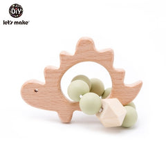 Let's Make 1PC Wooden Teether Hedgehog Crochet Beads Wood Crafts Ring Engraved Bead Baby Teether Wooden Toys For Baby Rattle