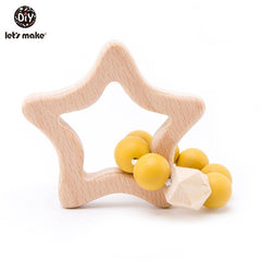 Let's Make 1PC Wooden Teether Hedgehog Crochet Beads Wood Crafts Ring Engraved Bead Baby Teether Wooden Toys For Baby Rattle