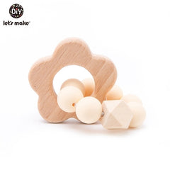 Let's Make 1PC Wooden Teether Hedgehog Crochet Beads Wood Crafts Ring Engraved Bead Baby Teether Wooden Toys For Baby Rattle