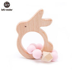 Let's Make 1PC Wooden Teether Hedgehog Crochet Beads Wood Crafts Ring Engraved Bead Baby Teether Wooden Toys For Baby Rattle