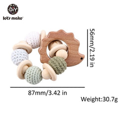 Let's Make 1PC Wooden Teether Hedgehog Crochet Beads Wood Crafts Ring Engraved Bead Baby Teether Wooden Toys For Baby Rattle