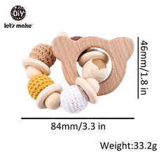 Let's Make 1PC Wooden Teether Hedgehog Crochet Beads Wood Crafts Ring Engraved Bead Baby Teether Wooden Toys For Baby Rattle