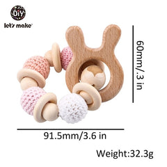 Let's Make 1PC Wooden Teether Hedgehog Crochet Beads Wood Crafts Ring Engraved Bead Baby Teether Wooden Toys For Baby Rattle