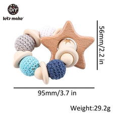 Let's Make 1PC Wooden Teether Hedgehog Crochet Beads Wood Crafts Ring Engraved Bead Baby Teether Wooden Toys For Baby Rattle