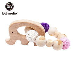 Let's Make 1PC Wooden Teether Hedgehog Crochet Beads Wood Crafts Ring Engraved Bead Baby Teether Wooden Toys For Baby Rattle