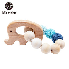 Let's Make 1PC Wooden Teether Hedgehog Crochet Beads Wood Crafts Ring Engraved Bead Baby Teether Wooden Toys For Baby Rattle