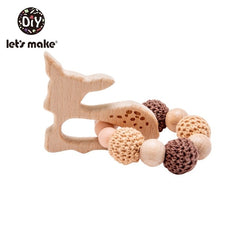 Let's Make 1PC Wooden Teether Hedgehog Crochet Beads Wood Crafts Ring Engraved Bead Baby Teether Wooden Toys For Baby Rattle