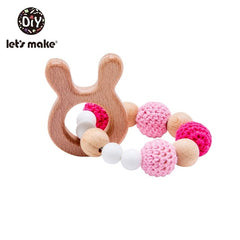 Let's Make 1PC Wooden Teether Hedgehog Crochet Beads Wood Crafts Ring Engraved Bead Baby Teether Wooden Toys For Baby Rattle