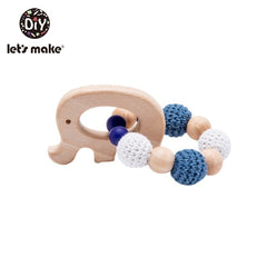 Let's Make 1PC Wooden Teether Hedgehog Crochet Beads Wood Crafts Ring Engraved Bead Baby Teether Wooden Toys For Baby Rattle