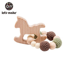 Let's Make 1PC Wooden Teether Hedgehog Crochet Beads Wood Crafts Ring Engraved Bead Baby Teether Wooden Toys For Baby Rattle