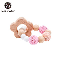 Let's Make 1PC Wooden Teether Hedgehog Crochet Beads Wood Crafts Ring Engraved Bead Baby Teether Wooden Toys For Baby Rattle