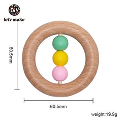 Wooden Rattle Beech Bear Hand Teething Wooden Ring Baby Rattles Play Gym Montessori Stroller Toy Educational Toys Let's Make