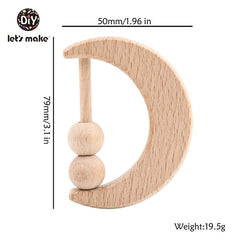 Wooden Rattle Beech Bear Hand Teething Wooden Ring Baby Rattles Play Gym Montessori Stroller Toy Educational Toys Let's Make