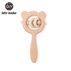 Let's Make 1PC Wooden Teether Hedgehog Crochet Beads Wood Crafts Ring Engraved Bead Baby Teether Wooden Toys For Baby Rattle