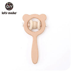 Let's Make 1PC Wooden Teether Hedgehog Crochet Beads Wood Crafts Ring Engraved Bead Baby Teether Wooden Toys For Baby Rattle