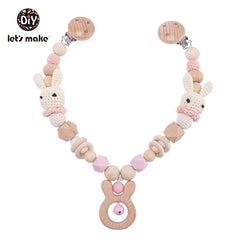 Let's Make Wood Teether Baby Bed Hanging Rattles Toy Make Noise Bird Elephant Shape Crochet Beads Bracelet Pram Clip Baby Rattle