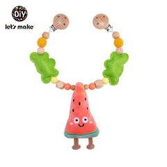 Let's Make Wood Teether Baby Bed Hanging Rattles Toy Make Noise Bird Elephant Shape Crochet Beads Bracelet Pram Clip Baby Rattle