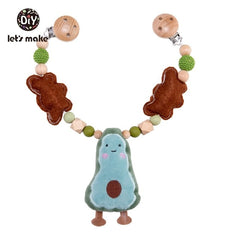 Let's Make Wood Teether Baby Bed Hanging Rattles Toy Make Noise Bird Elephant Shape Crochet Beads Bracelet Pram Clip Baby Rattle