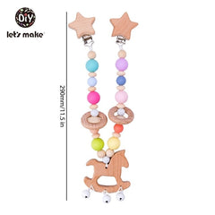 Let's Make Wood Teether Baby Bed Hanging Rattles Toy Make Noise Bird Elephant Shape Crochet Beads Bracelet Pram Clip Baby Rattle