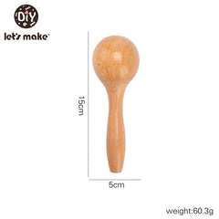 Wooden Rattle Beech Bear Hand Teething Wooden Ring Baby Rattles Play Gym Montessori Stroller Toy Educational Toys Let's Make