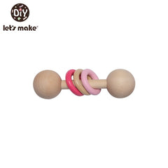 Wooden Rattle Beech Bear Hand Teething Wooden Ring Baby Rattles Play Gym Montessori Stroller Toy Educational Toys Let's Make