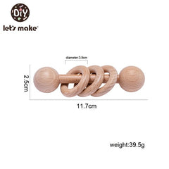 Wooden Rattle Beech Bear Hand Teething Wooden Ring Baby Rattles Play Gym Montessori Stroller Toy Educational Toys Let's Make