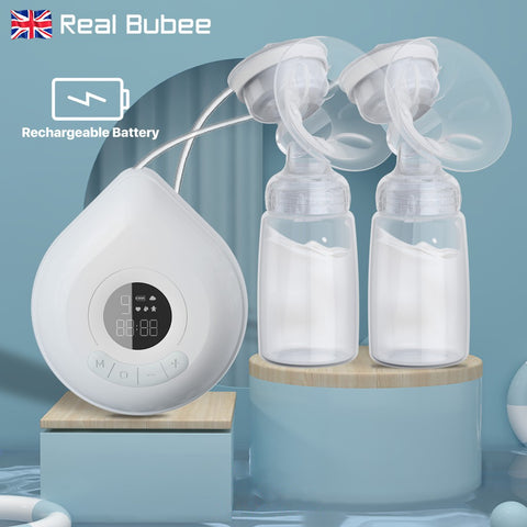 Real Bubee Rechargeable Double Electric Breast Pump BPA Free 3 Mode Intelligent BreastPump Automatic Massage with High Suction