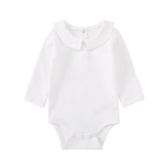 Pureborn Newborn Baby Bodysuit Solid Basic Baby Onesies Long Sleeve Bodysuit Collared Organic Cotton Baptism Onesies